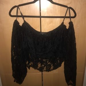 Long sleeve black lace top
